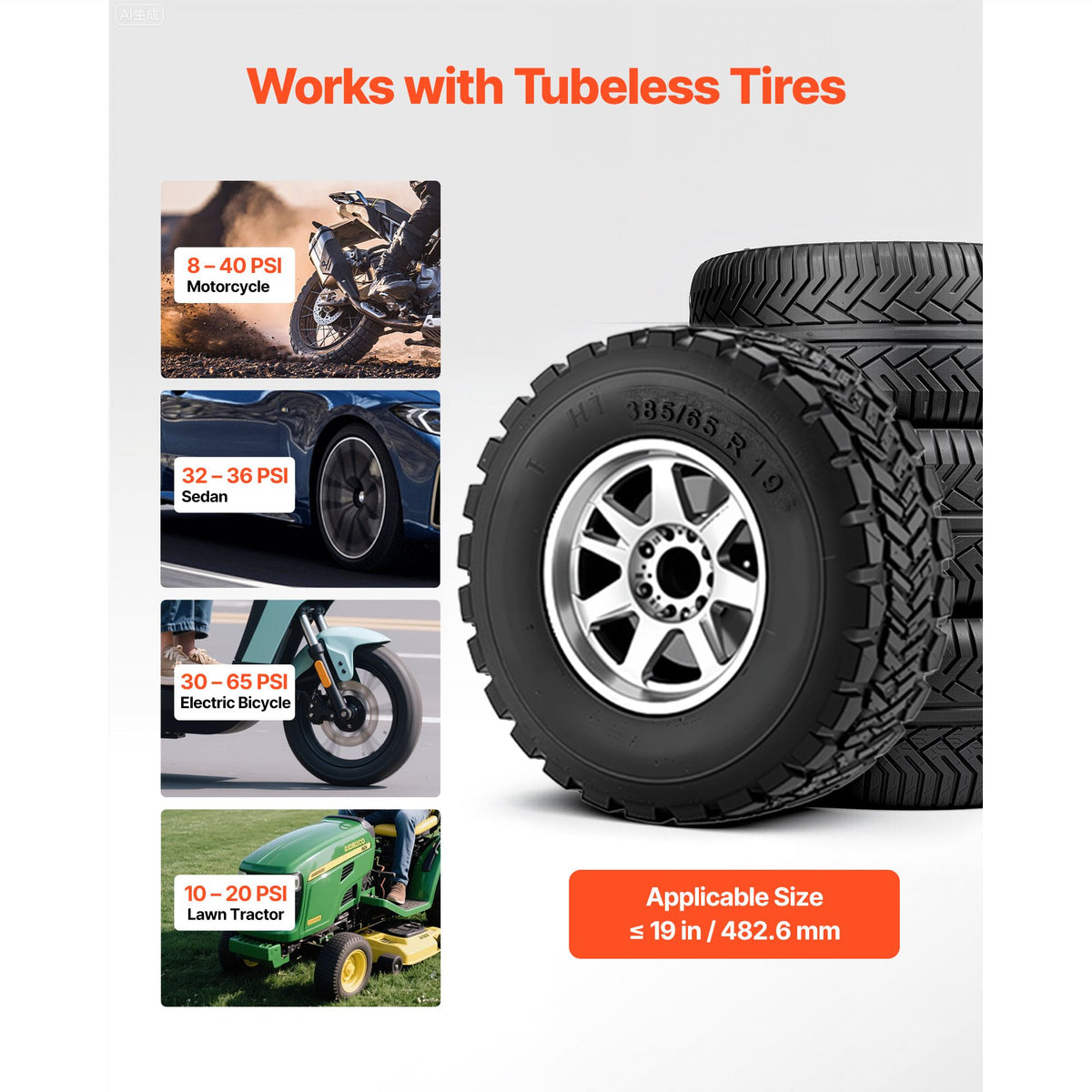 Portable Tire Bead Seater, 1.6 Gal / 6 L Air Bead Blaster, Handheld Tire Inflator Tool, 87-116 PSI Operating Pressure, Trigger Seating Inflator for Car, Compact SUV, Light Truck, E-Bike, RV, ATV