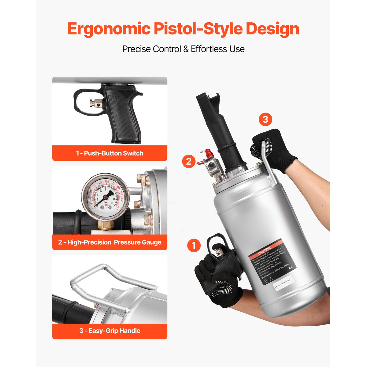 Portable Tire Bead Seater, 1.6 Gal / 6 L Air Bead Blaster, Handheld Tire Inflator Tool, 87-116 PSI Operating Pressure, Trigger Seating Inflator for Car, Compact SUV, Light Truck, E-Bike, RV, ATV