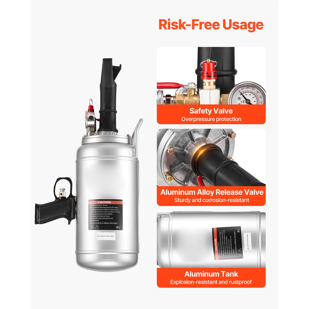 Portable Tire Bead Seater, 1.6 Gal / 6 L Air Bead Blaster, Handheld Tire Inflator Tool, 87-116 PSI Operating Pressure, Trigger Seating Inflator for Car, Compact SUV, Light Truck, E-Bike, RV, ATV