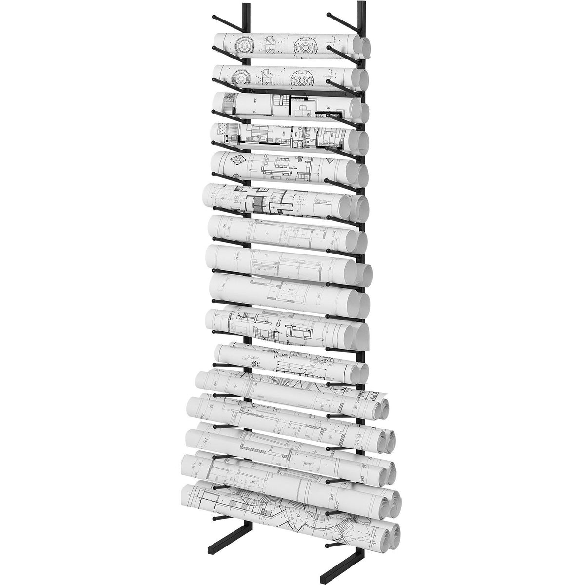 Blueprint Storage Rack, Hanging Poster Display Rack 16-Tier, Vertical Blueprint Roll File Holder 2 Rolls/tire, Roll File Storage Rack for Blueprint Map Poster