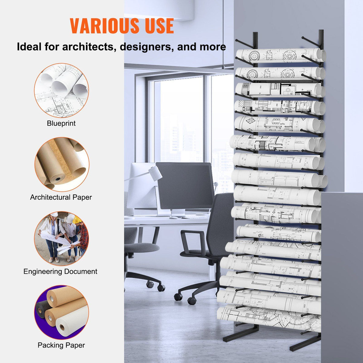 Blueprint Storage Rack, Hanging Poster Display Rack 16-Tier, Vertical Blueprint Roll File Holder 2 Rolls/tire, Roll File Storage Rack for Blueprint Map Poster