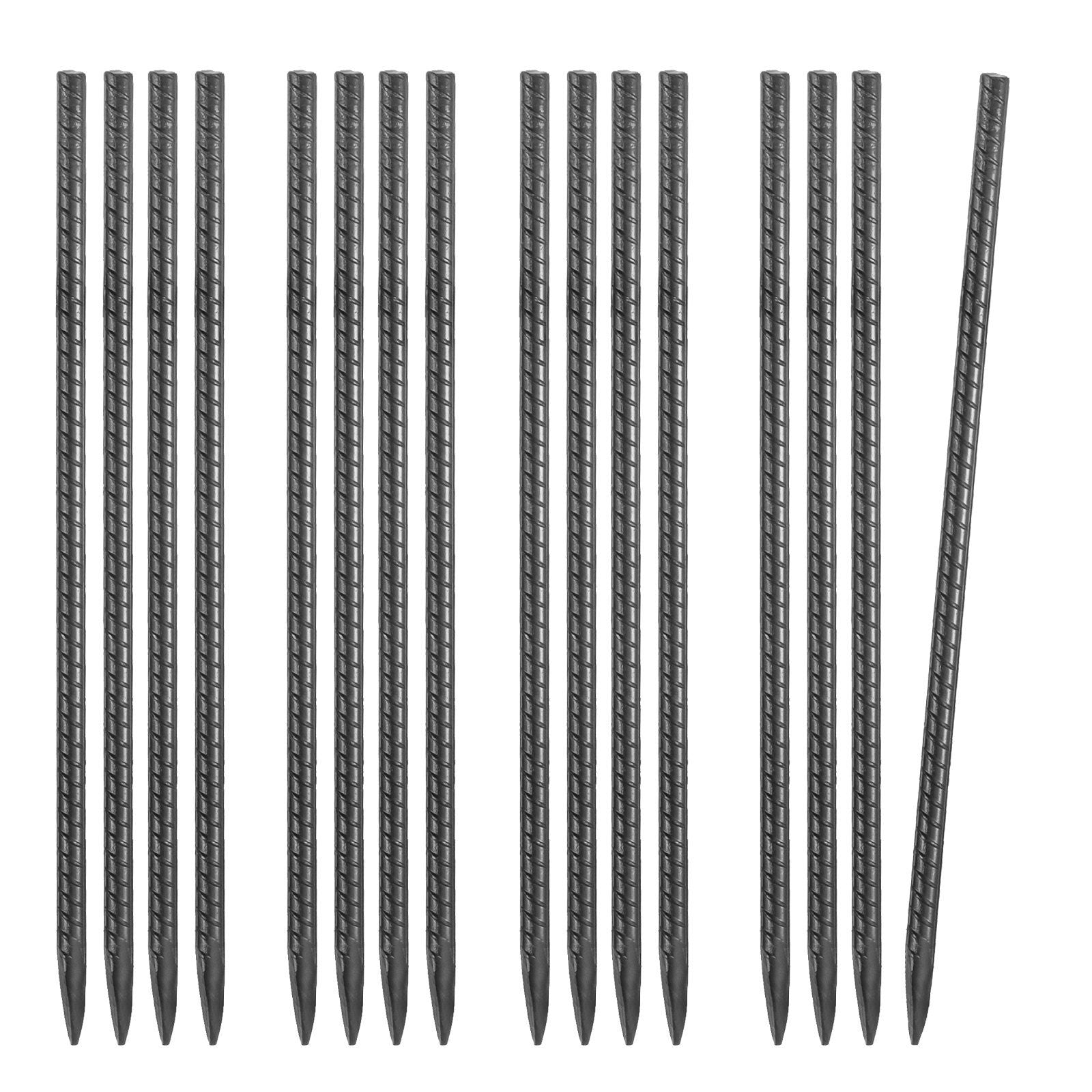 Rebar Stakes, 406.4 mm, Heavy-Duty 11.5 mm Diameter, Straight Galvanized Steel Ground Anchors with Chisel Point End & Rust-Resistant Coating, for Gardening Support, Fence, Camping Tents (16-Pack)