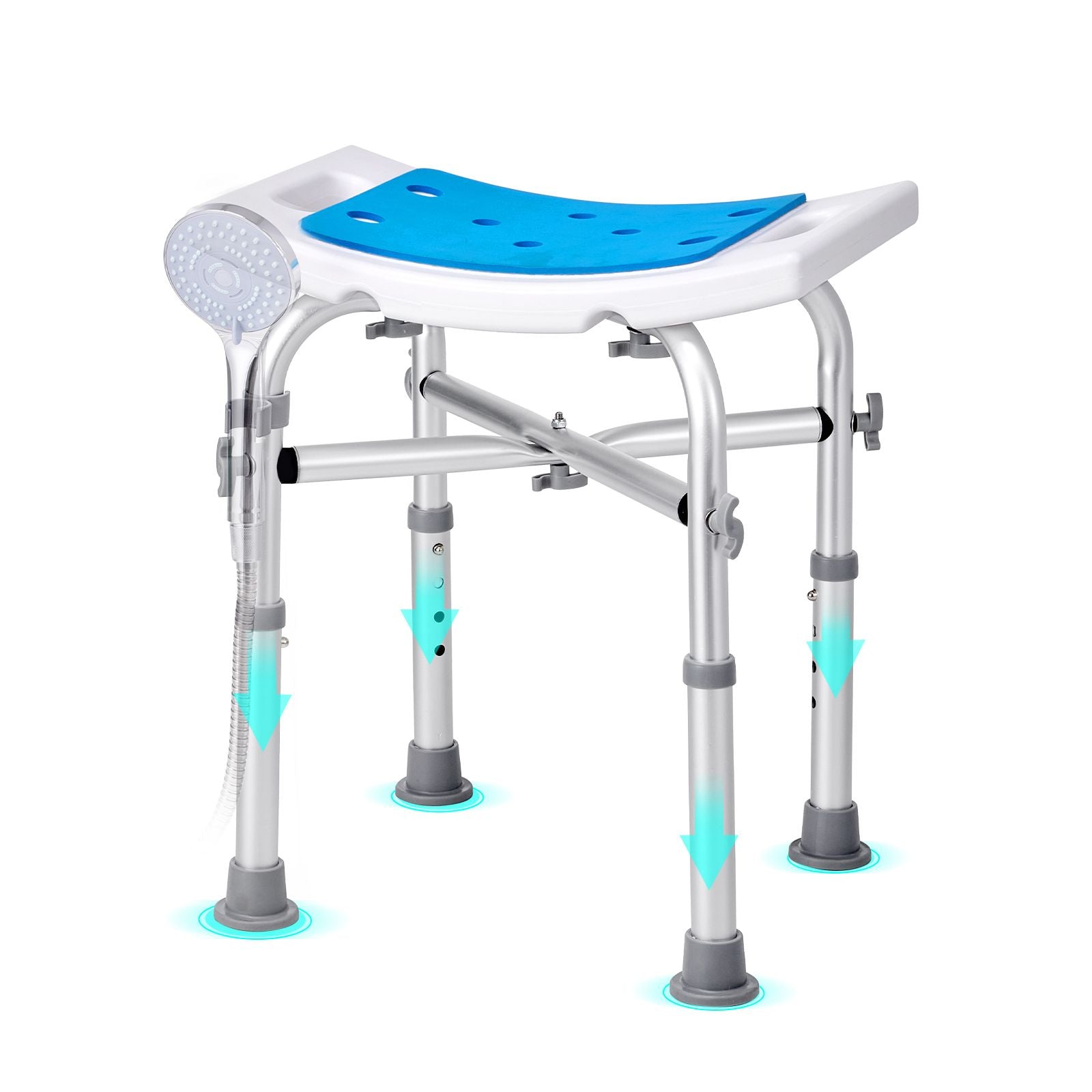 Shower Chair, Adjustable Height Shower Stool with Crossbar Support, Shower Seat for Inside Shower or Tub, Non-Slip Bench Bathtub Stool Seat for Elderly Disabled Handicap, 226.8 kg Capacity