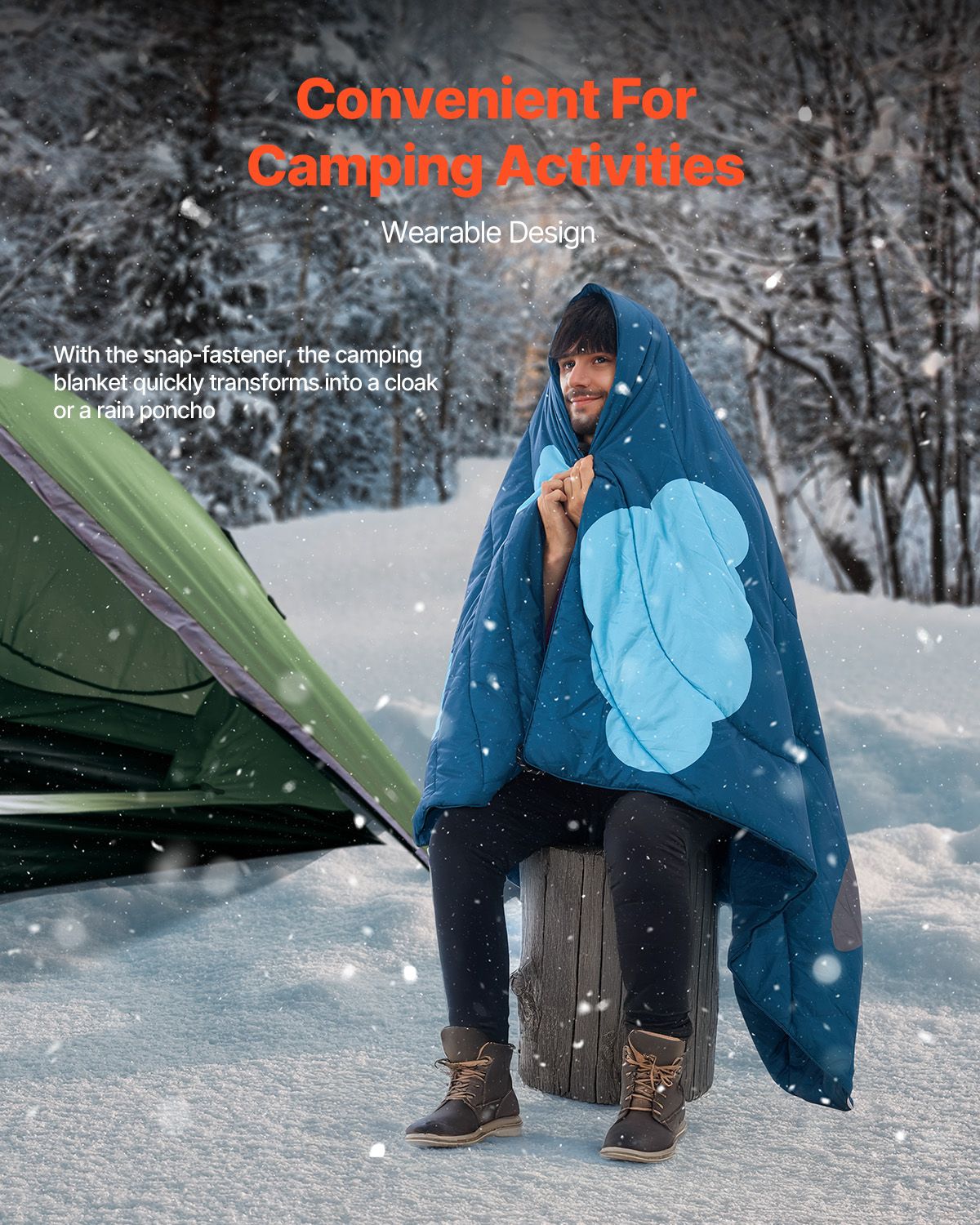 Camping Blanket 1.9 m x 1.32 m Wearable Warm Stadium Blanket Outdoor