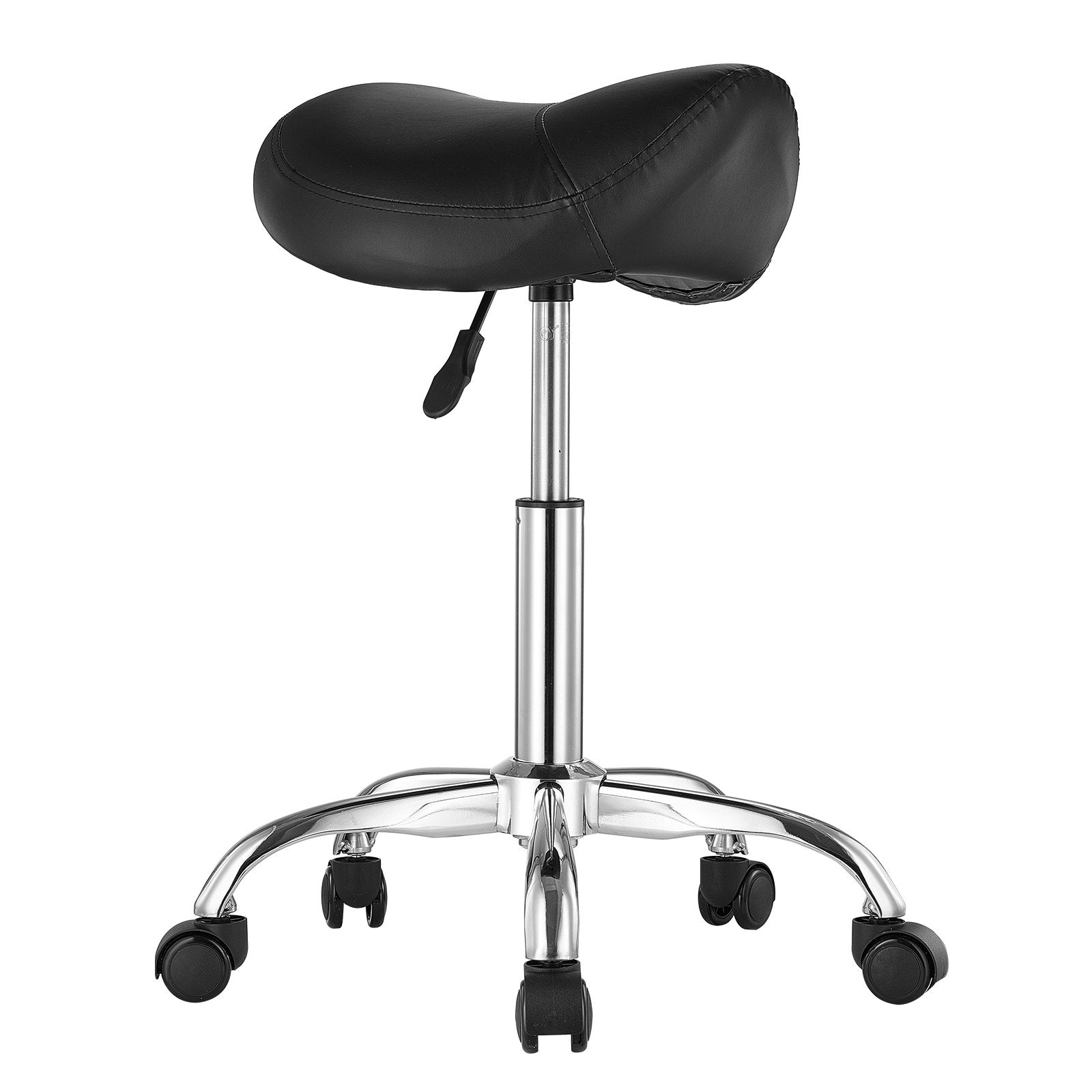 Saddle Rolling Stool, PU Leather Rolling Stool with Wheels, 360° Swivel Drafting Stool with Thickened Cushion, Height Adjustable Rolling Work SPA Stool, for Office, Home, Salon & Bar, Black