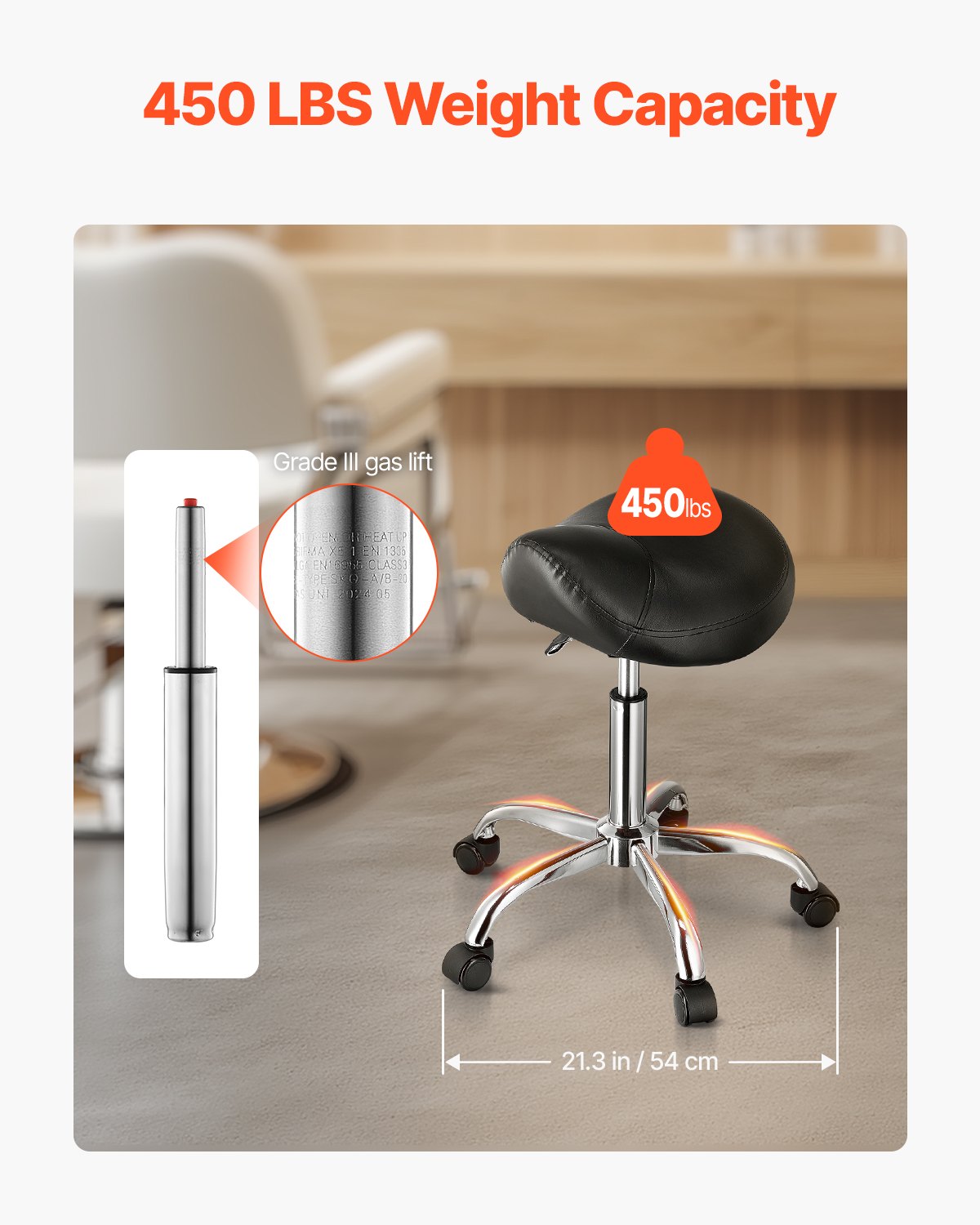Saddle Rolling Stool, PU Leather Rolling Stool with Wheels, 360° Swivel Drafting Stool with Thickened Cushion, Height Adjustable Rolling Work SPA Stool, for Office, Home, Salon & Bar, Black