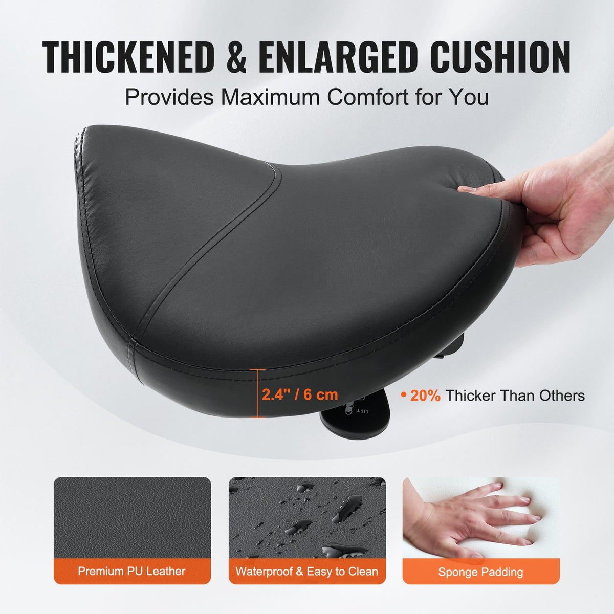 Saddle Stool with Wheels, 400 LBS Weight Capacity Ergonomic Rolling Saddle Stool, Height Adjustable Thickened PU Leather Swivel Saddle Stools Chair for Salon, Spa, Tattoo, Clinic, Black