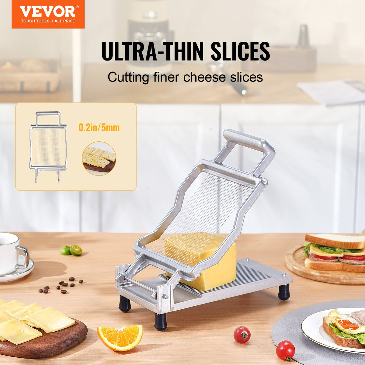 Cheese Cutter with Wire, 0.2" Ultra-Thin Cheeser Butter Cutting Blade, Detachable Cheese Slicer Wire, Aluminum Alloy Commercial Cheese Slicer with 316 Stainless Steel Knife Wire, Kitchen Cooking