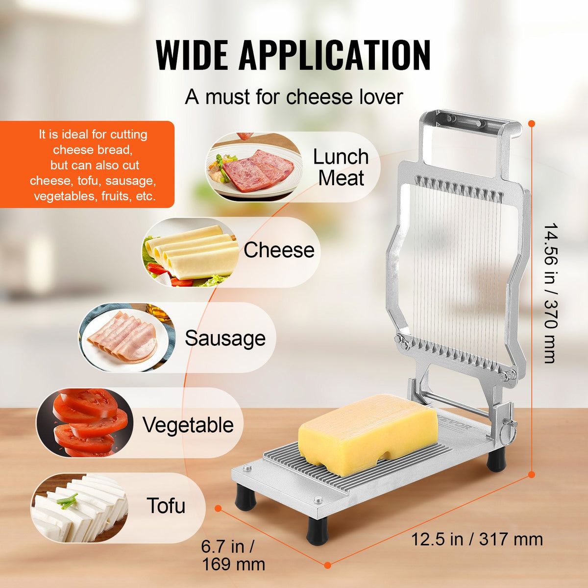 Cheese Cutter with Wire, 0.2" Ultra-Thin Cheeser Butter Cutting Blade, Detachable Cheese Slicer Wire, Aluminum Alloy Commercial Cheese Slicer with 316 Stainless Steel Knife Wire, Kitchen Cooking