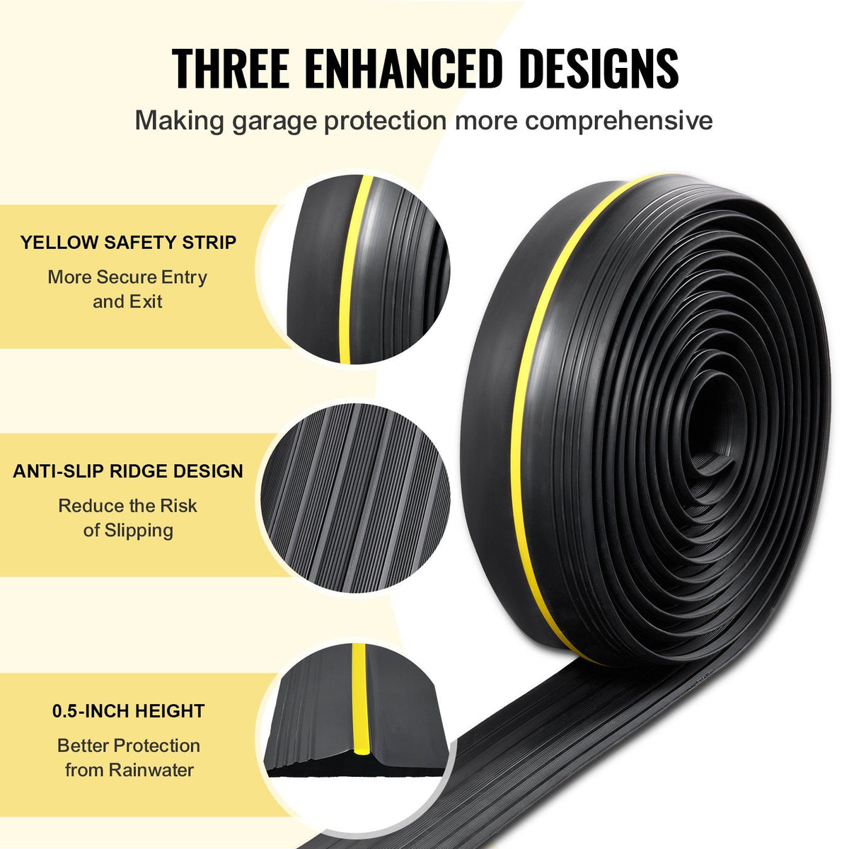 Garage Door Threshold Seal Strip, 20 FT Universal Garage Door Floor Seal Strip with Adhesive, Garage Door Bottom Weatherproof Strip, Upgraded Thick PVC DIY Weather Stripping Replacement, Black