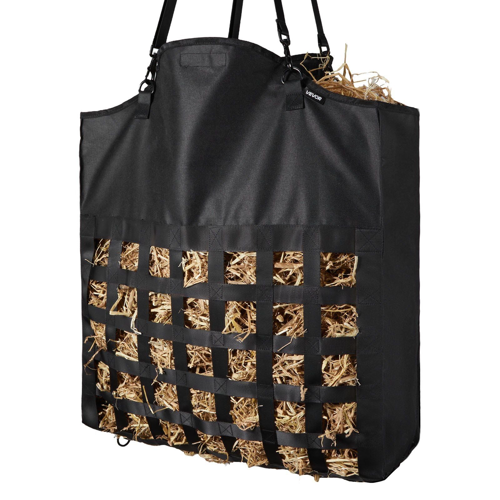 Hay Bag for Horses, 55 x 18.5 x 64 cm, 46 x 46 mm Holes, Premium Nylon Construction with PVC Waterproof Coating, Adjustable Hanging Straps and Metal Hooks, Slow Feed Hay Bag for Horses