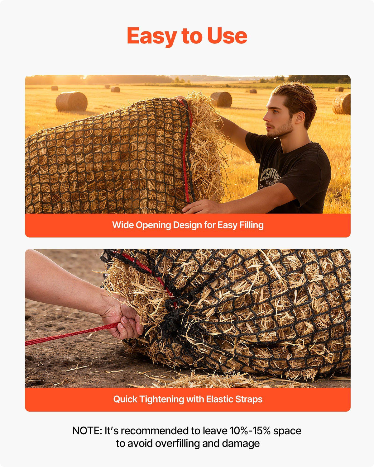 Round Bale Hay Net, 1.8 x 1.8 x 1.8 m, 38.1 x 38.1 mm Holes, PE Material, Knotless Design, with Zip Ties, Needle Shuttle, Repair Twine and Storage Bag, Slow Feeder Round Bale Net for Horses