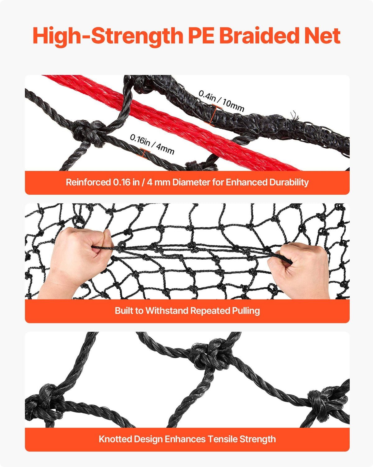 Round Bale Hay Net, 1.5 x 1.5 x 1.5 m, 44.45 x 44.45 mm Holes, PE Material, Reinforced Knotted Design, with Zip Ties, Needle Shuttle, and Repair Twine, Slow Feeder Round Bale Net for Horses