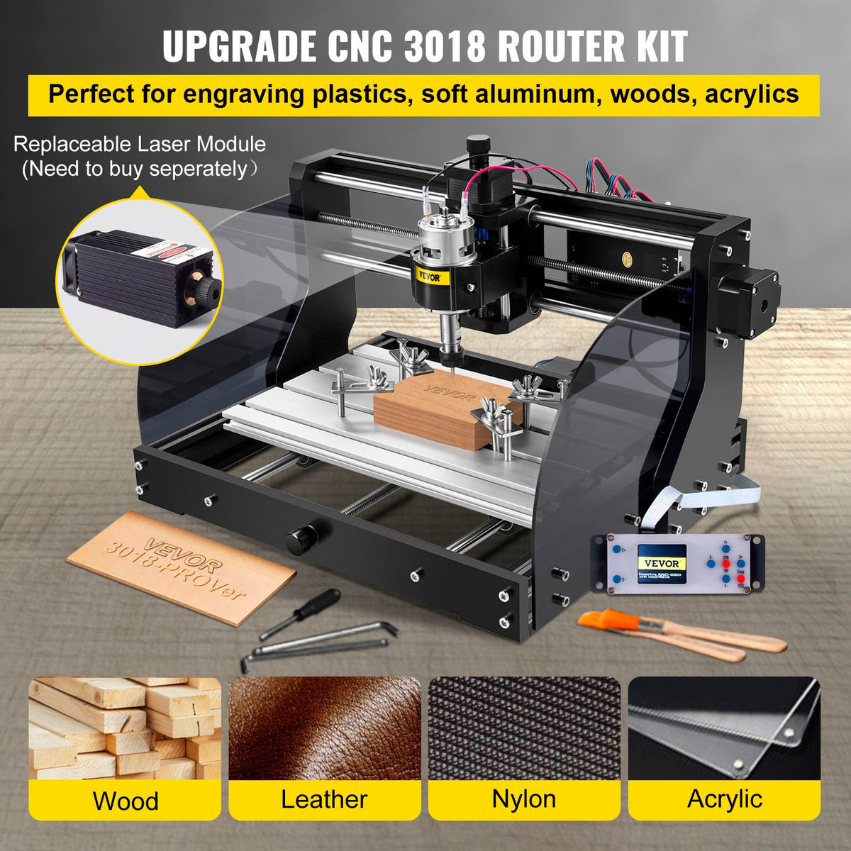 Cnc 3018 Pro 10000RPM Cnc 3018 300×180×45mm Cnc Machine GRBL Control Mini Laser Engraver with Offline Controller 3 Axis laser engraving machine for Carving Milling Plastic Acrylic PVC