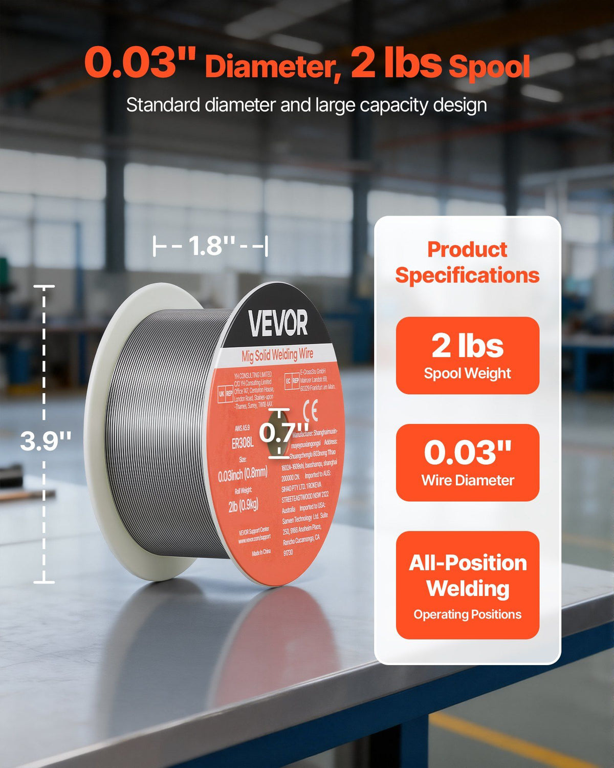 Solid MIG Welding Wire, ER308L 0.8mm 0.9kg, Low Spatter Stainless Steel Welding Wire with High Feedability for All-Position Gas Shielded Welding