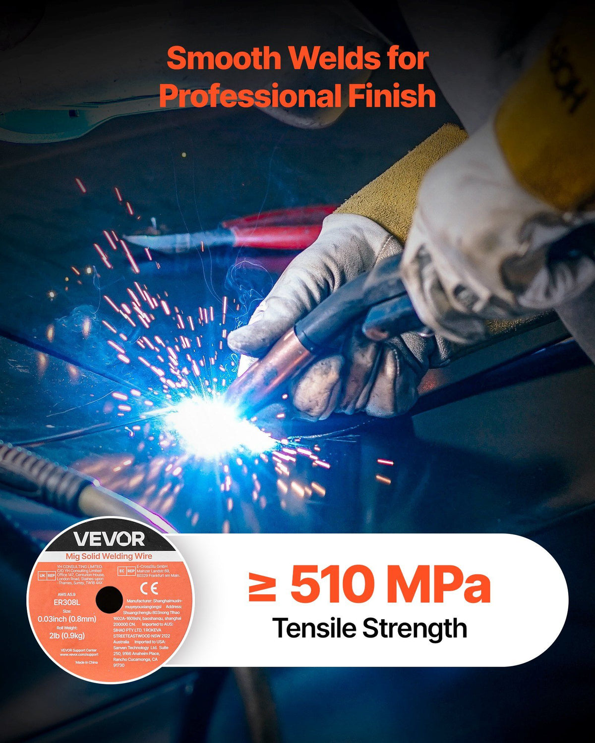 Solid MIG Welding Wire, ER308L 0.8mm 0.9kg, Low Spatter Stainless Steel Welding Wire with High Feedability for All-Position Gas Shielded Welding