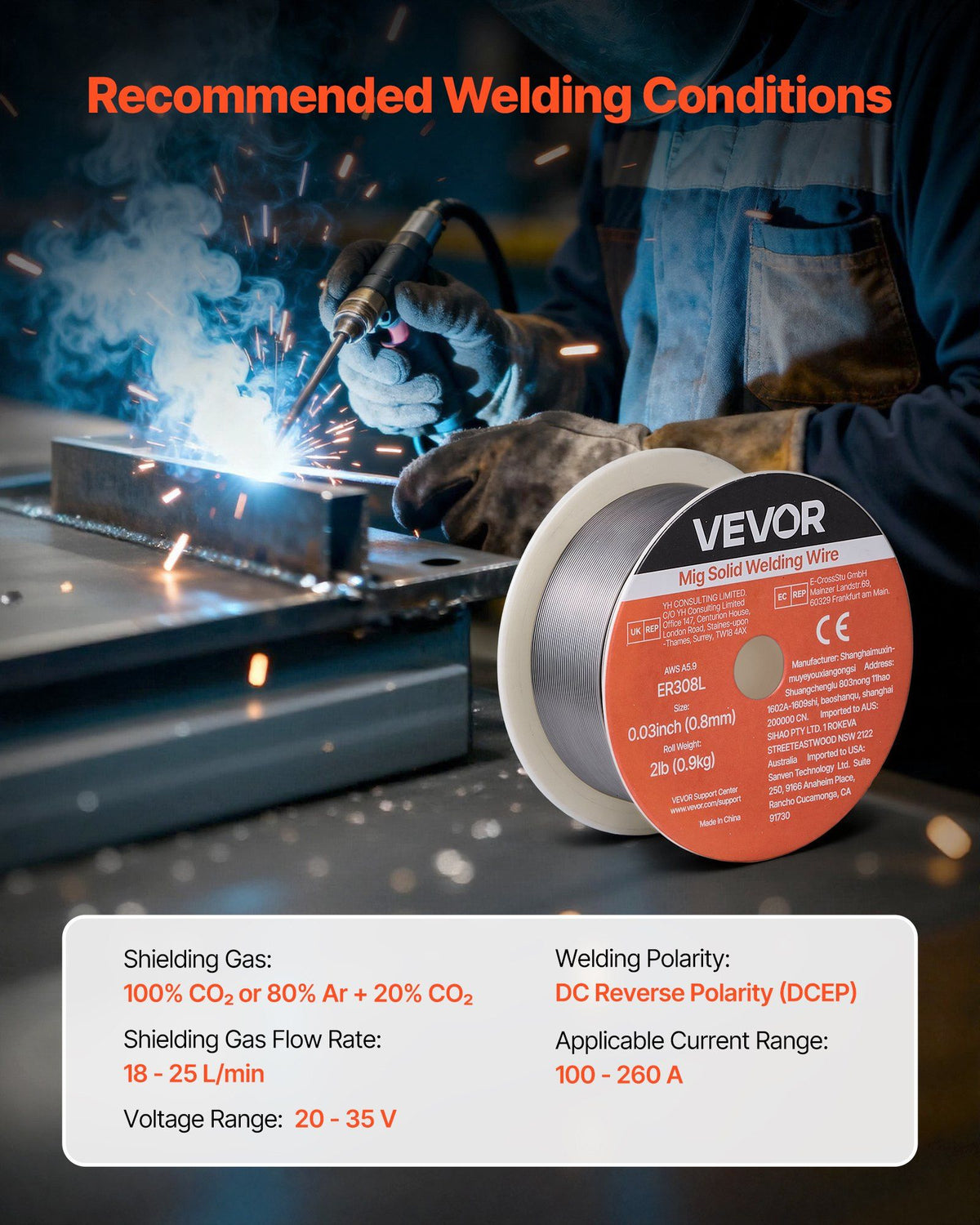 Solid MIG Welding Wire, ER308L 0.8mm 0.9kg, Low Spatter Stainless Steel Welding Wire with High Feedability for All-Position Gas Shielded Welding