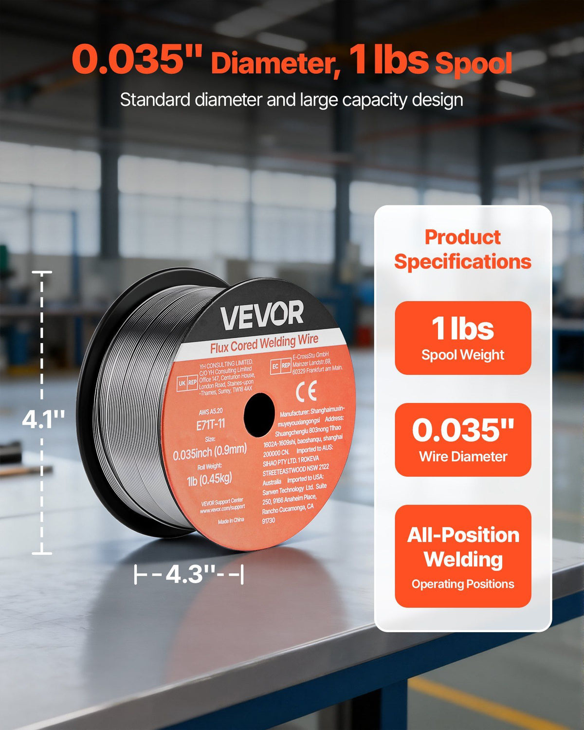 Flux Core MIG Welding Wire, E71T-11 0.9mm 0.45kg, Gasless Mild Steel Welding Wire with Low Spatter for All Position Arc Welding, Self-Shielded for Outdoor Use (Pack of 2 Rolls)