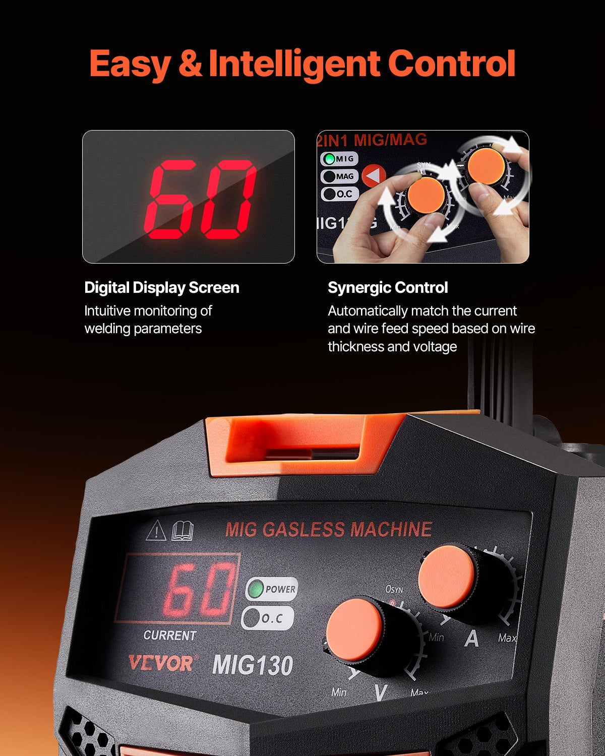 MIG Welder 130Amp Gasless Flux Core Mig Welding Machine with IGBT Inverter