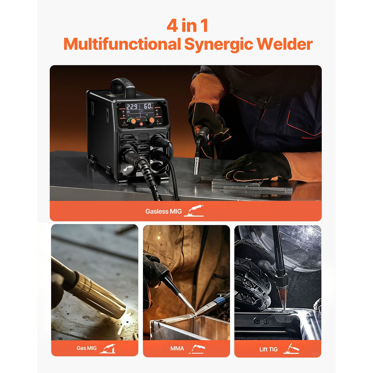 MIG Welder, 200A Synergic Mig Welding Machine, 4-in-1 - V952-MIGYXHJ4H120SMGZBV3