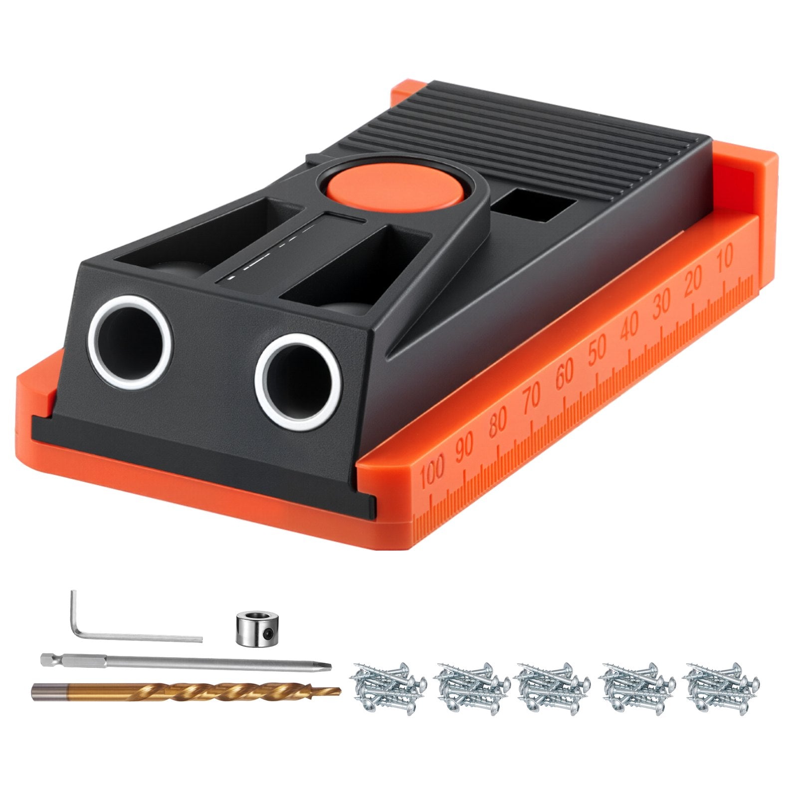 Pocket Hole Jig Kit, 12.7 to 38.1 mm Adjustable, Mini Jig Pocket Hole System with Step Drill, Hex Wrench, Drill Stop Ring, Square Drive Bit, and Screws, Reinforced Nylon Frame, for Woodworking