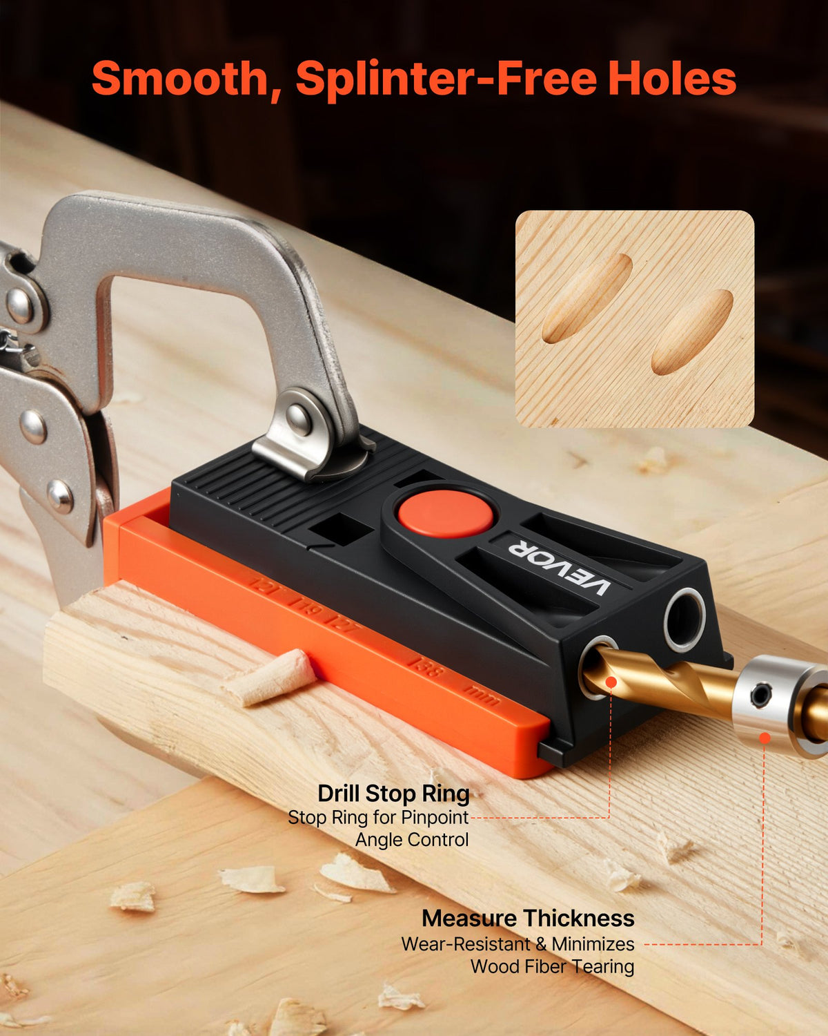 Pocket Hole Jig Kit, 12.7 to 38.1 mm Adjustable, Mini Jig Pocket Hole System with Step Drill, Hex Wrench, Drill Stop Ring, Square Drive Bit, and Screws, Reinforced Nylon Frame, for Woodworking