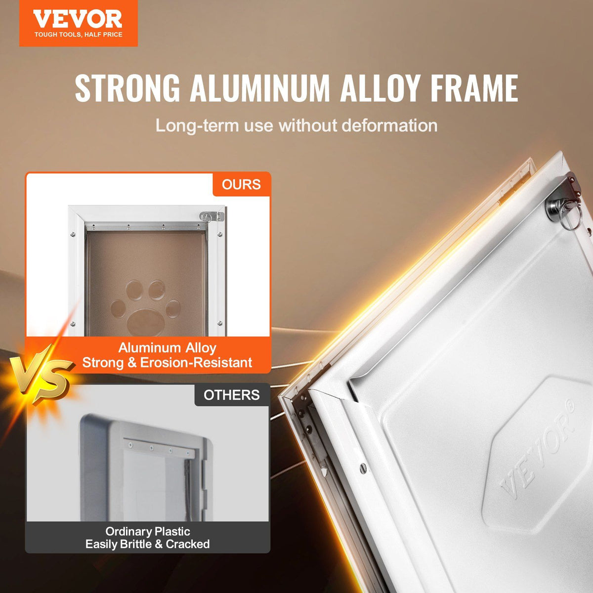 Pet Door, 33.7 x 50.9 cm Aluminum Frame with Lock and Flap System, Weatherproof Doggy Door, Easy to Install in Interior or Exterior Doors, Pet Door Suitable for Cat Doggie Kitties (White-L)
