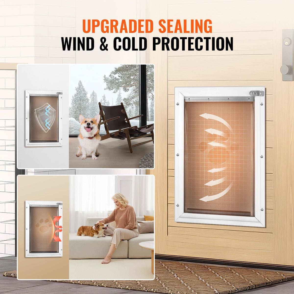 Pet Door, 33.7 x 50.9 cm Aluminum Frame with Lock and Flap System, Weatherproof Doggy Door, Easy to Install in Interior or Exterior Doors, Pet Door Suitable for Cat Doggie Kitties (White-L)