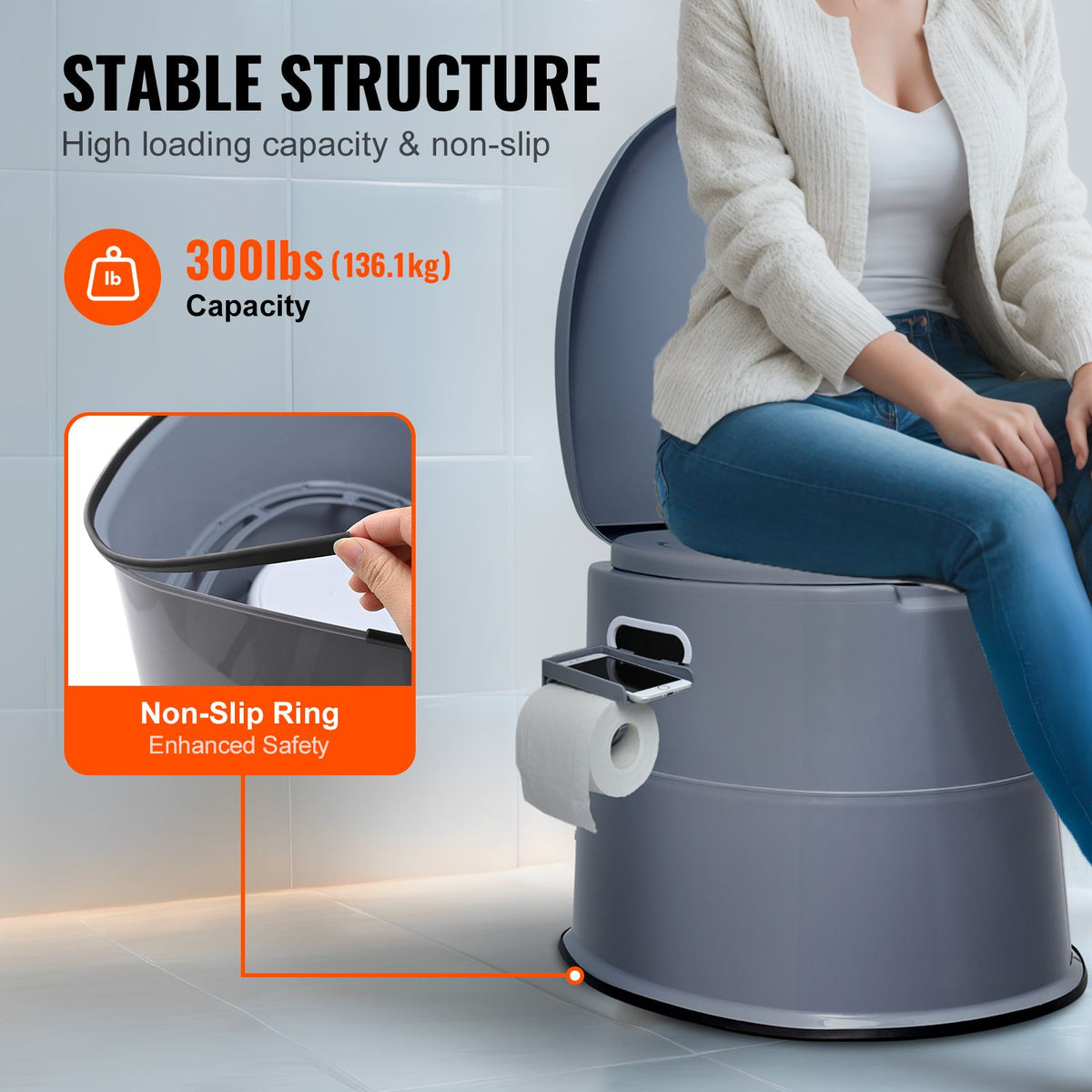 Portable Toilet for Camping, Porta Potty with 5L Detachable Inner Bucket & Removable Paper Holder, Commode with Dual Lids, Travel Toilet for Adults Kids Outdoor Camping Car Long Road Trips
