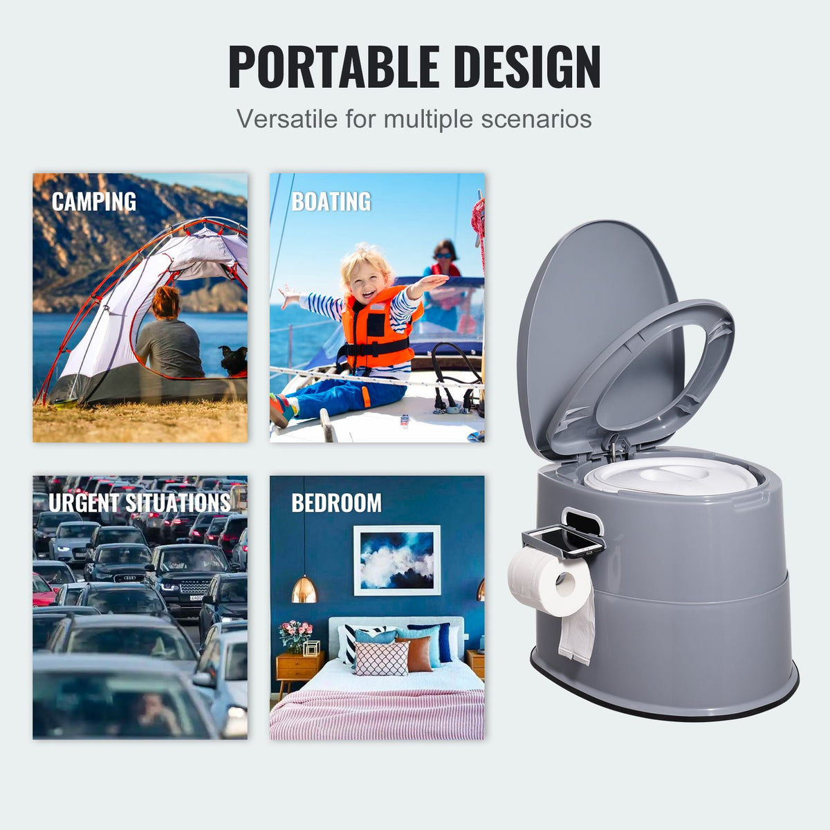 Portable Toilet for Camping, Porta Potty with 5L Detachable Inner Bucket & Removable Paper Holder, Commode with Dual Lids, Travel Toilet for Adults Kids Outdoor Camping Car Long Road Trips