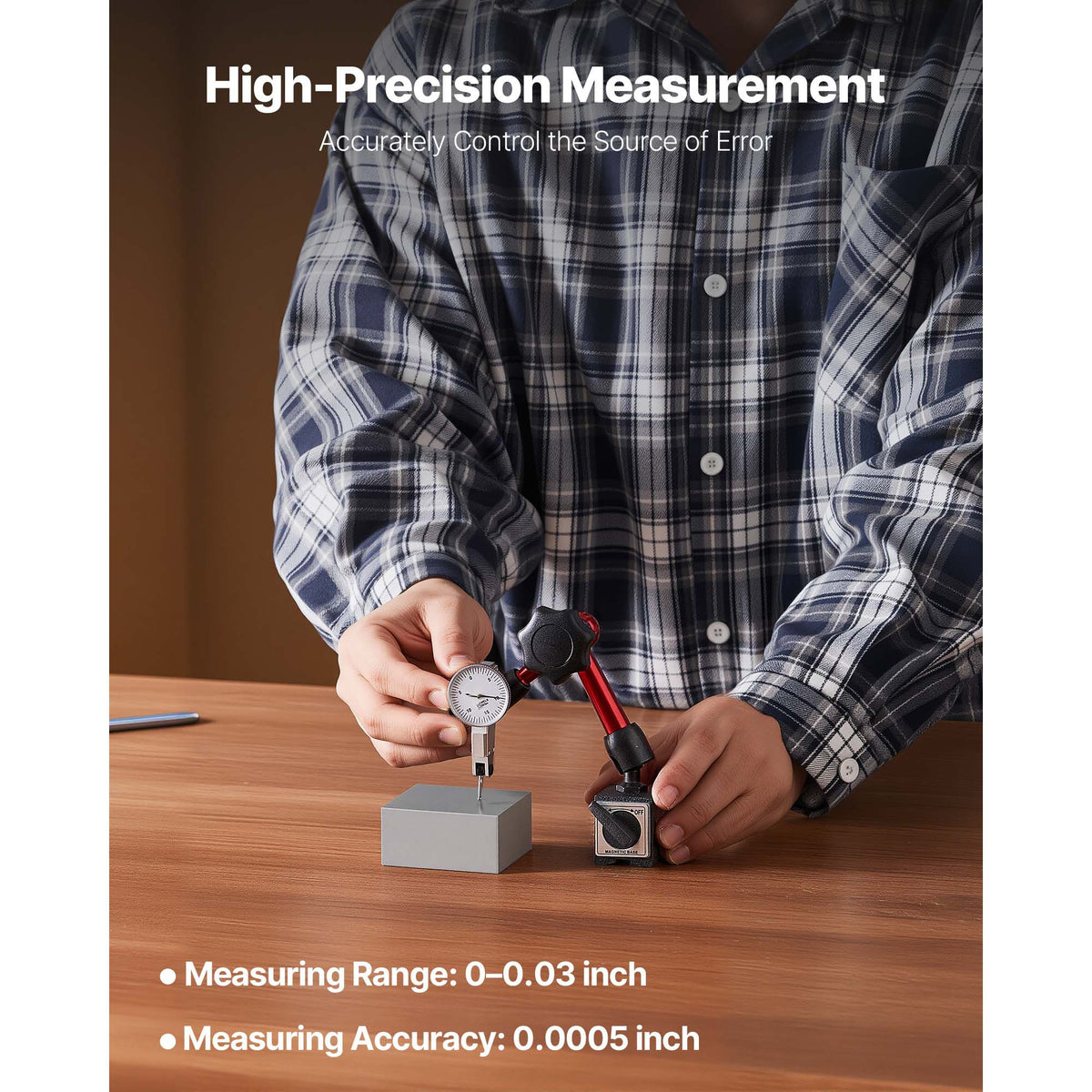 Dial Test Indicator with Universal Magnetic Base and Storage Case, 0.01 mm Accuracy, 0-0.76 mm Range, Micro Ball Handle for Narrow Area Measurement, Industrial Machining & Inspection