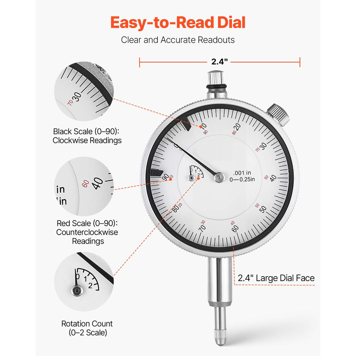 Dial Test Indicator and Bore Gauge Measuring Tool Set, Dial Indicator 0.03 mm Accuracy, 50.8-152.4 mm Bore Range with Rod, Storage Case, Anvils for Industrial Machining Measurements