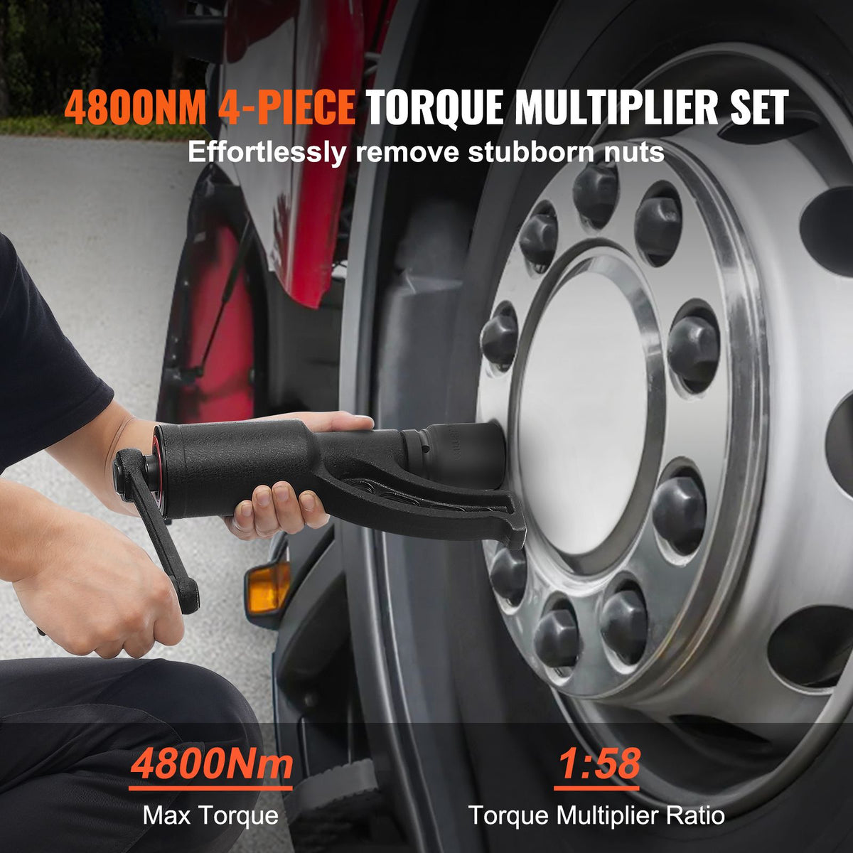 Torque Multiplier, Heavy Duty Torque Multiplier Wrench Set, 1 Inch Drive Lug Nut Wrench Torque Multiplier, 1:58 4800N.m Lug Nut Remover, with 4 Sockets and Storage Case for Truck Trailer RV