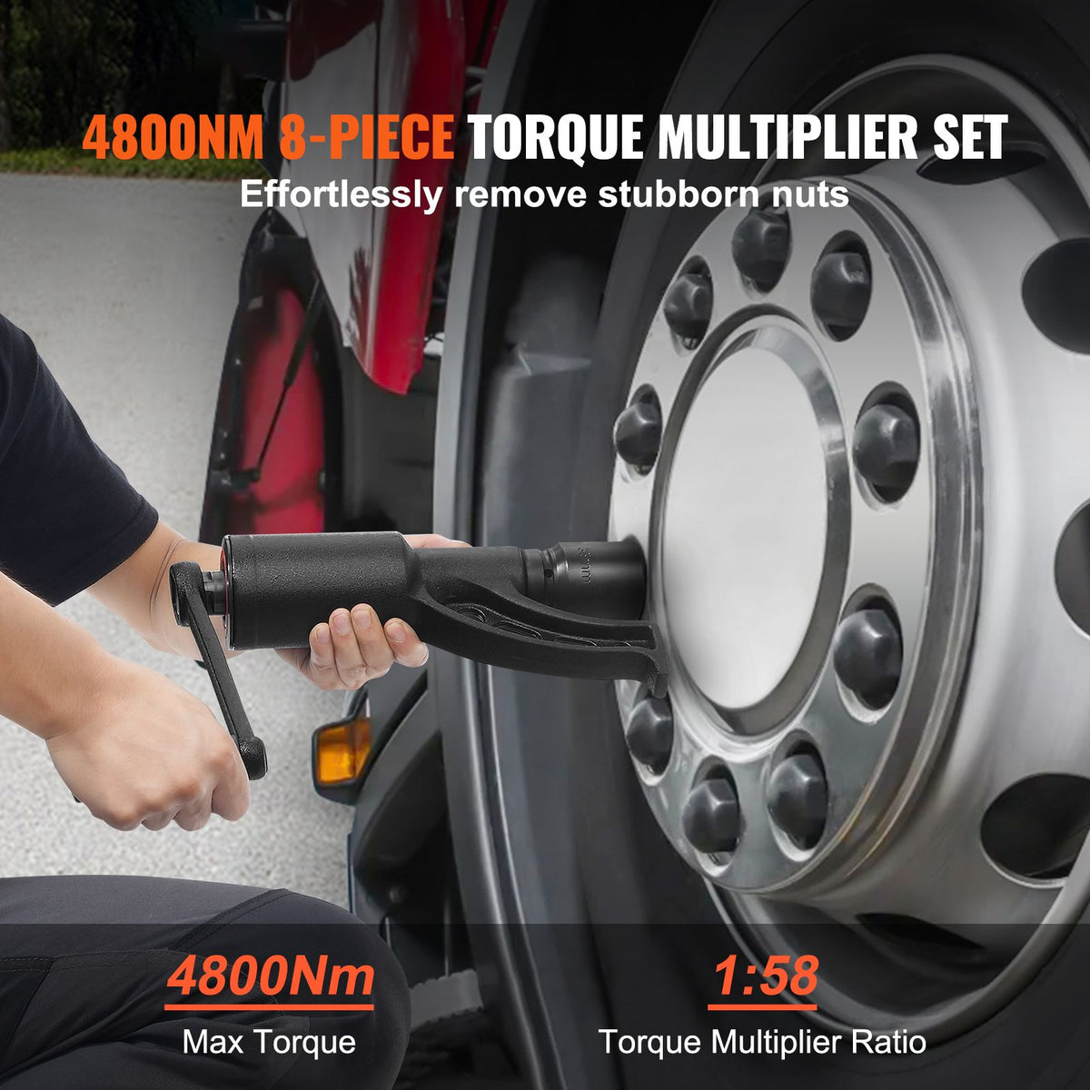Torque Multiplier, Heavy Duty Torque Multiplier Wrench Set, 1 Inch Drive Lug Nut Wrench Torque Multiplier, 1:58 4800N.m Lug Nut Remover, with 8 Sockets and Storage Case for Truck Trailer RV