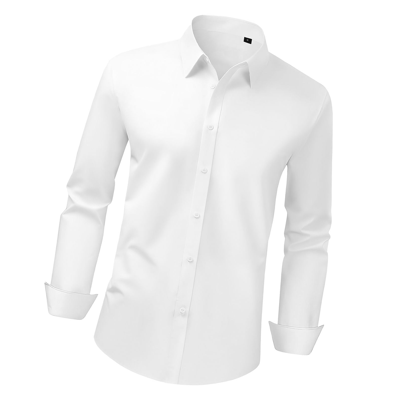 Men's Button Up Shirt, Mens Long Sleeve Wrinkle-free Button Down Dress Shirts, Slim Fit Soft Stretch Fabric for Business Casual or Formal, Work, Wedding, Dinner, White