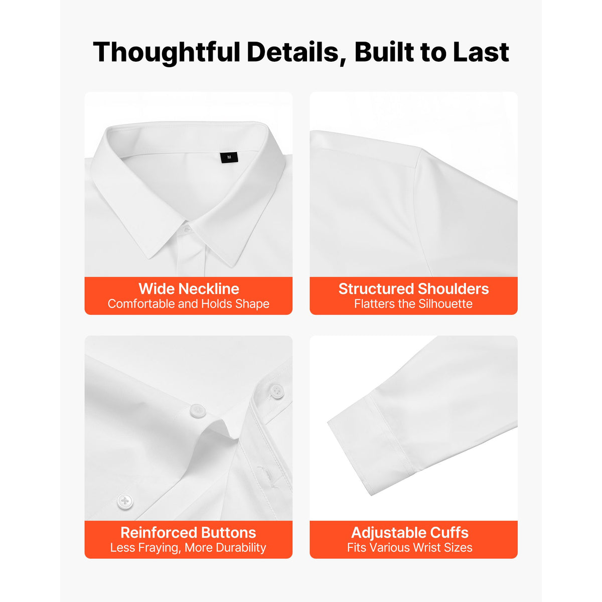 Men's Button Up Shirt, Mens Long Sleeve Wrinkle-free Button Down Dress Shirts, Slim Fit Soft Stretch Fabric for Business Casual or Formal, Work, Wedding, Dinner, White