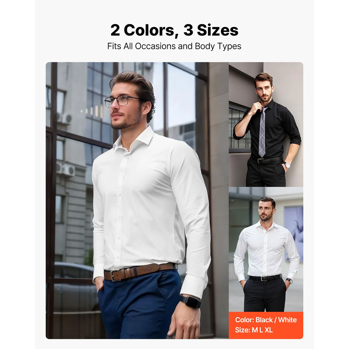 Men's Button Up Shirt, Mens Long Sleeve Wrinkle-free Button Down Dress Shirts, Slim Fit Soft Stretch Fabric for Business Casual or Formal, Work, Wedding, Dinner, White