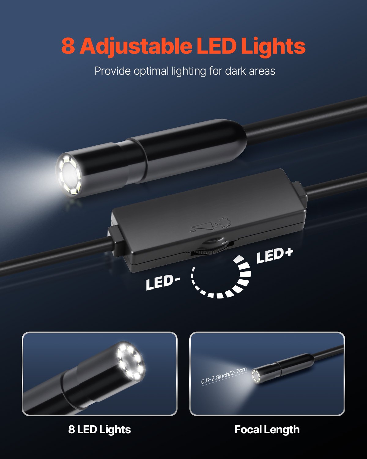 Endoscope Camera with Light, 1920P HD Borescope for Android & IOS, 8 LED Lights Inspection Camera with 5m Semi-Rigid Cable, 2X Zoom, IP67 Waterproof Snake Scope Camera for Auto, Plumbing