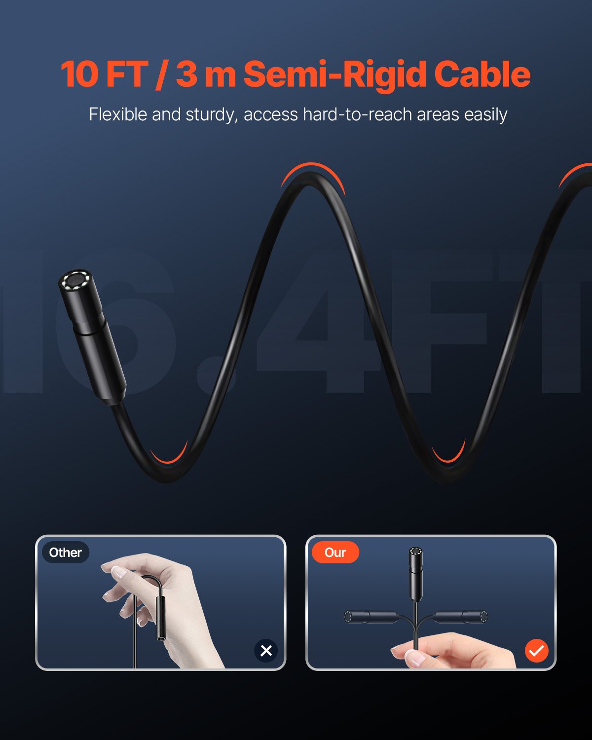 Endoscope Camera with Light, 1920P HD Borescope for Android & IOS, 8 LED Lights Inspection Camera with 3m Semi-Rigid Cable, 2X Zoom, IP67 Waterproof Snake Scope Cameras for Auto, Plumbing
