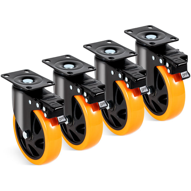 4-Pack 127mm Swivel Caster Wheels 204kg Per Caster Locking