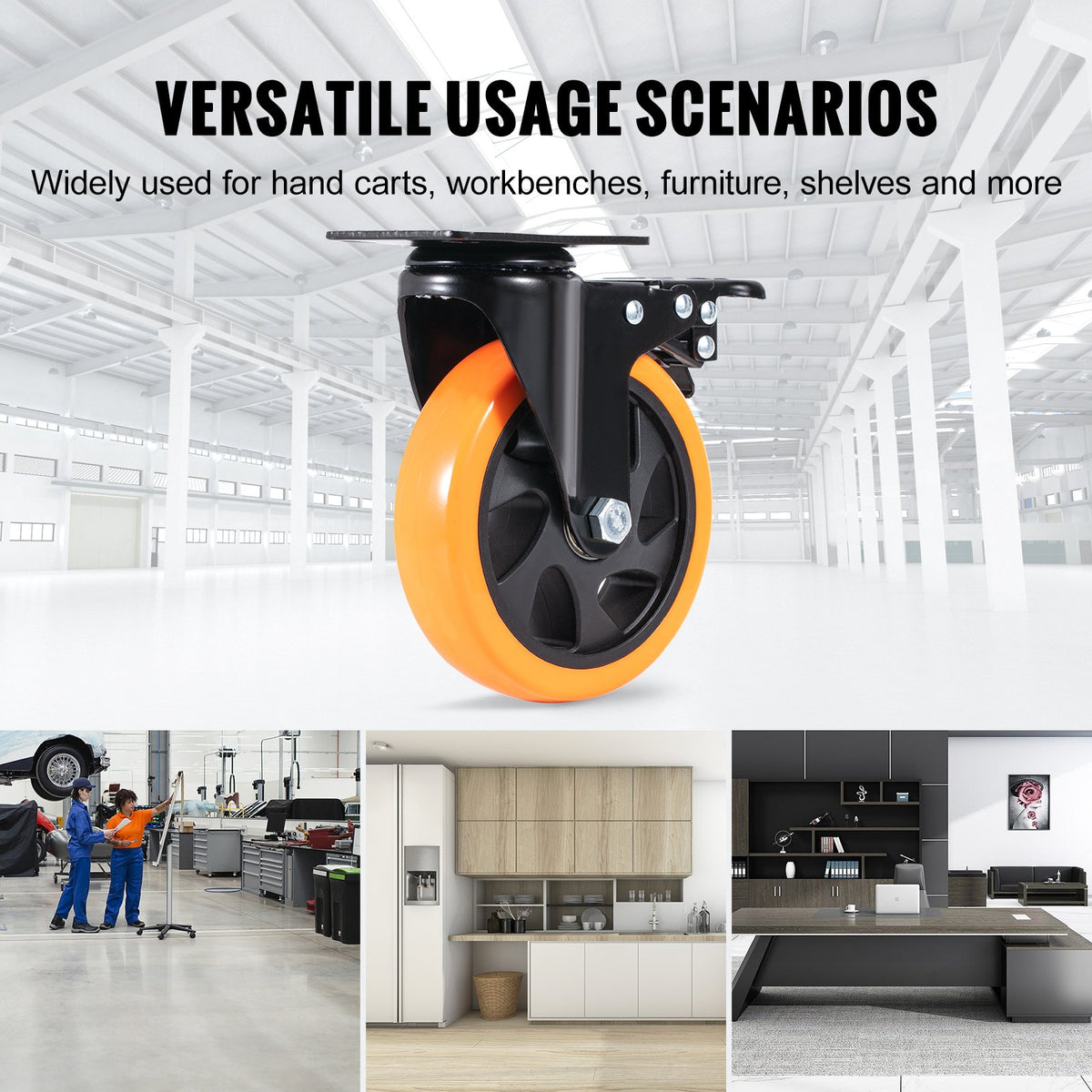 Caster Wheels, 127 mm Swivel Plate Casters, Set of 4, with Security A/B Locking No Noise PVC Wheels, Heavy Duty 204 kg Load Capacity Per Caster, Non-Marking Wheels for Cart Furniture Workbench