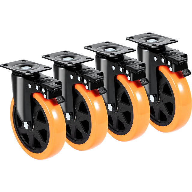 4-Pack 152.4mm Swivel Caster Wheels 318kg Per Caster Locking