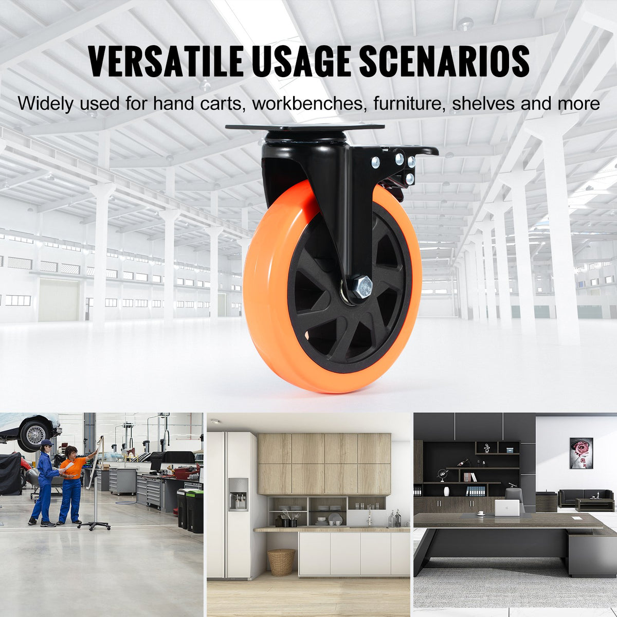 Caster Wheels, 152.4 mm Swivel Plate Casters, Set of 4, with Security A/B Locking No Noise PVC Wheels, Heavy Duty 318 kg Load Capacity Per Caster, Non-Marking Wheels for Cart Furniture Workbench