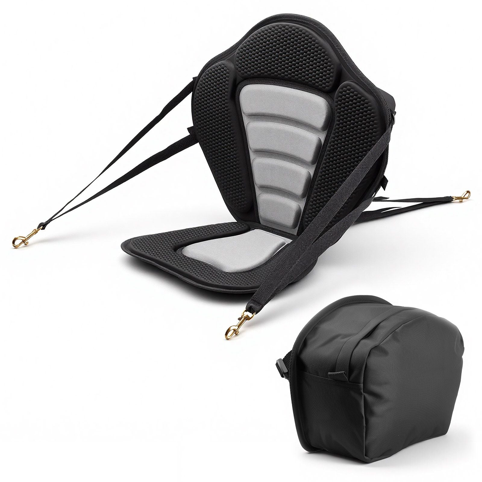 Kayak Seat, 1 Pack 12 mm Thick, Universal Paddle Board Seat with Back Support, Sit-on-Top Soft Padded Cushion with Storage Bag & Adjustable Straps for SUP, Canoe, Fishing Boat, Inflatable Kayak