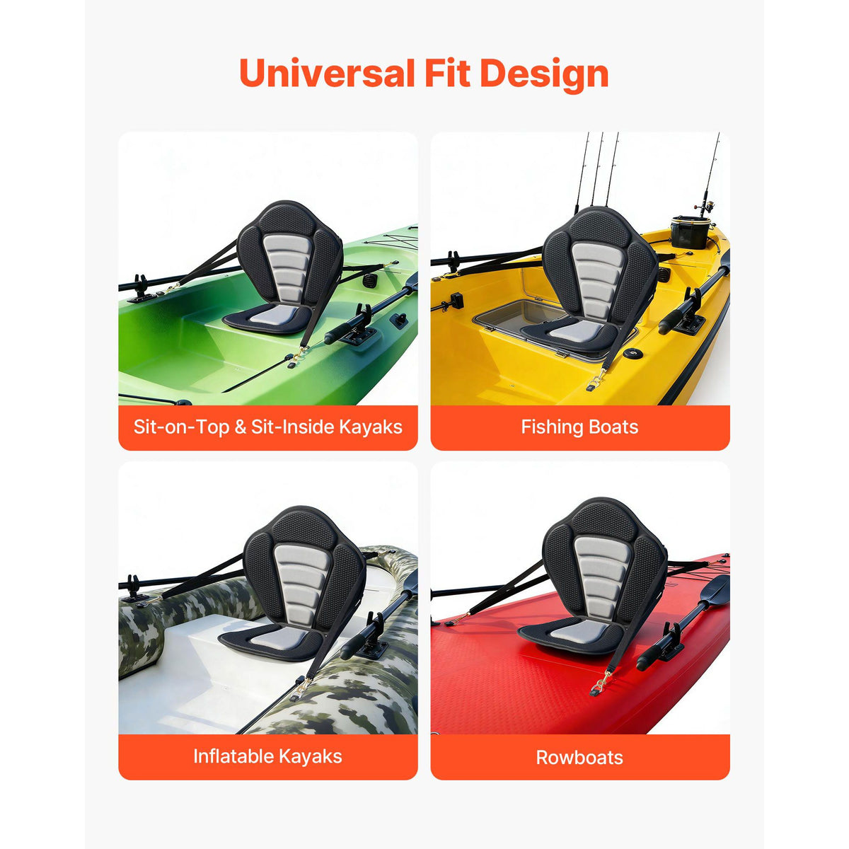 Kayak Seat, 1 Pack 12 mm Thick, Universal Paddle Board Seat with Back Support, Sit-on-Top Soft Padded Cushion with Storage Bag & Adjustable Straps for SUP, Canoe, Fishing Boat, Inflatable Kayak