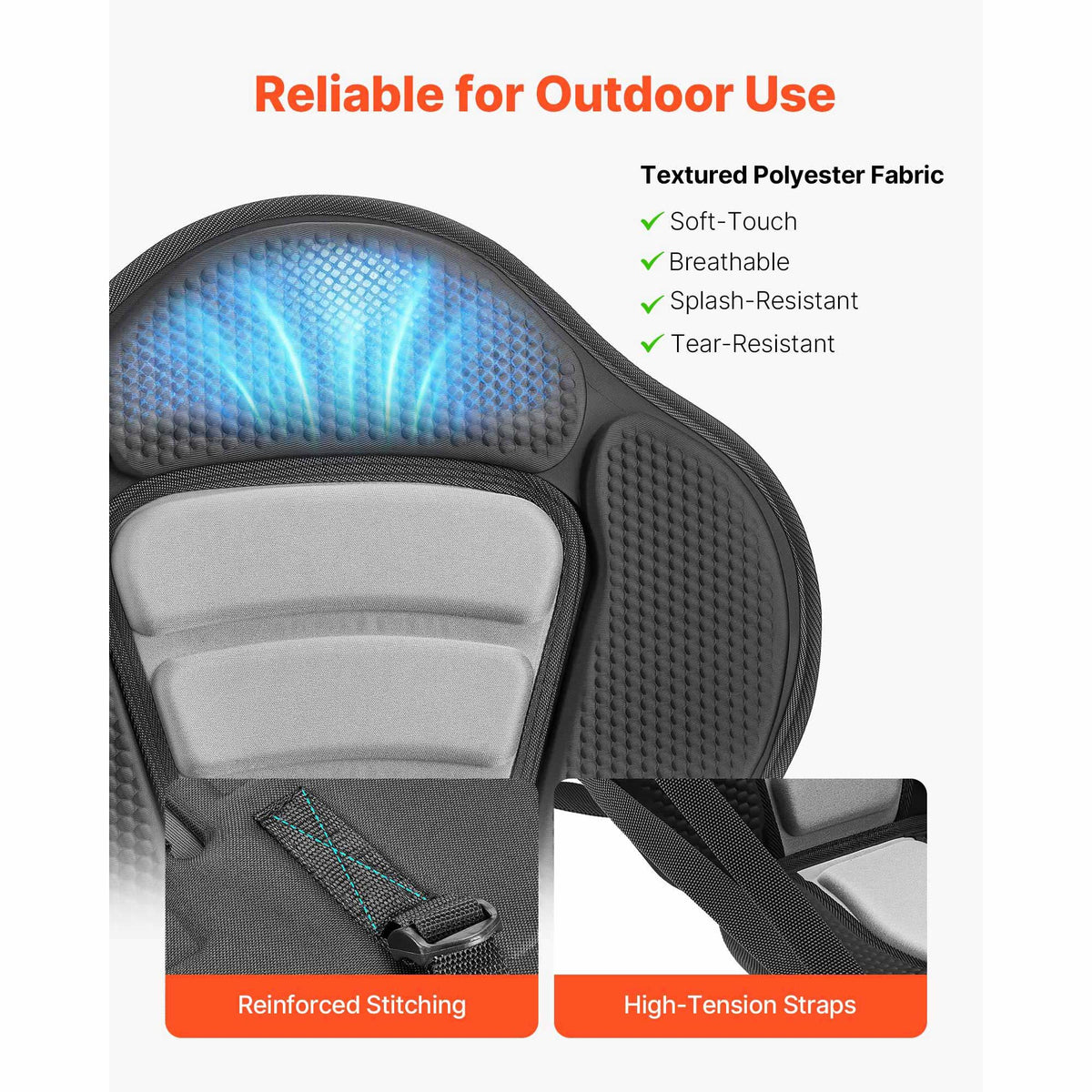 Kayak Seat, 1 Pack 12 mm Thick, Universal Paddle Board Seat with Back Support, Sit-on-Top Soft Padded Cushion with Storage Bag & Adjustable Straps for SUP, Canoe, Fishing Boat, Inflatable Kayak
