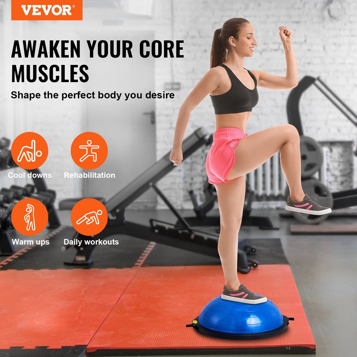 Half Exercise Ball Trainer, 26 inch Balance Ball Trainer, 1500lbs Capacity Stability Ball, Yoga Ball with Resistance Bands & Foot Pump, Strength Fitness Ball for Home Gym Full Body Workout, Blue