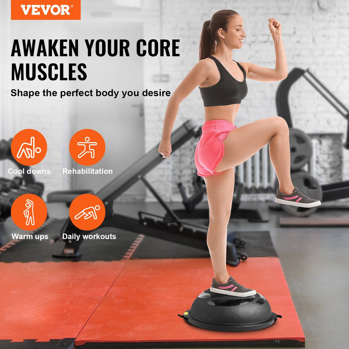 Half Exercise Ball Trainer, 26 inch Balance Ball Trainer, 1500lbs Capacity Stability Ball, Yoga Ball with Resistance Bands & Foot Pump, Strength Fitness Ball for Home Gym Full Body Workout Black