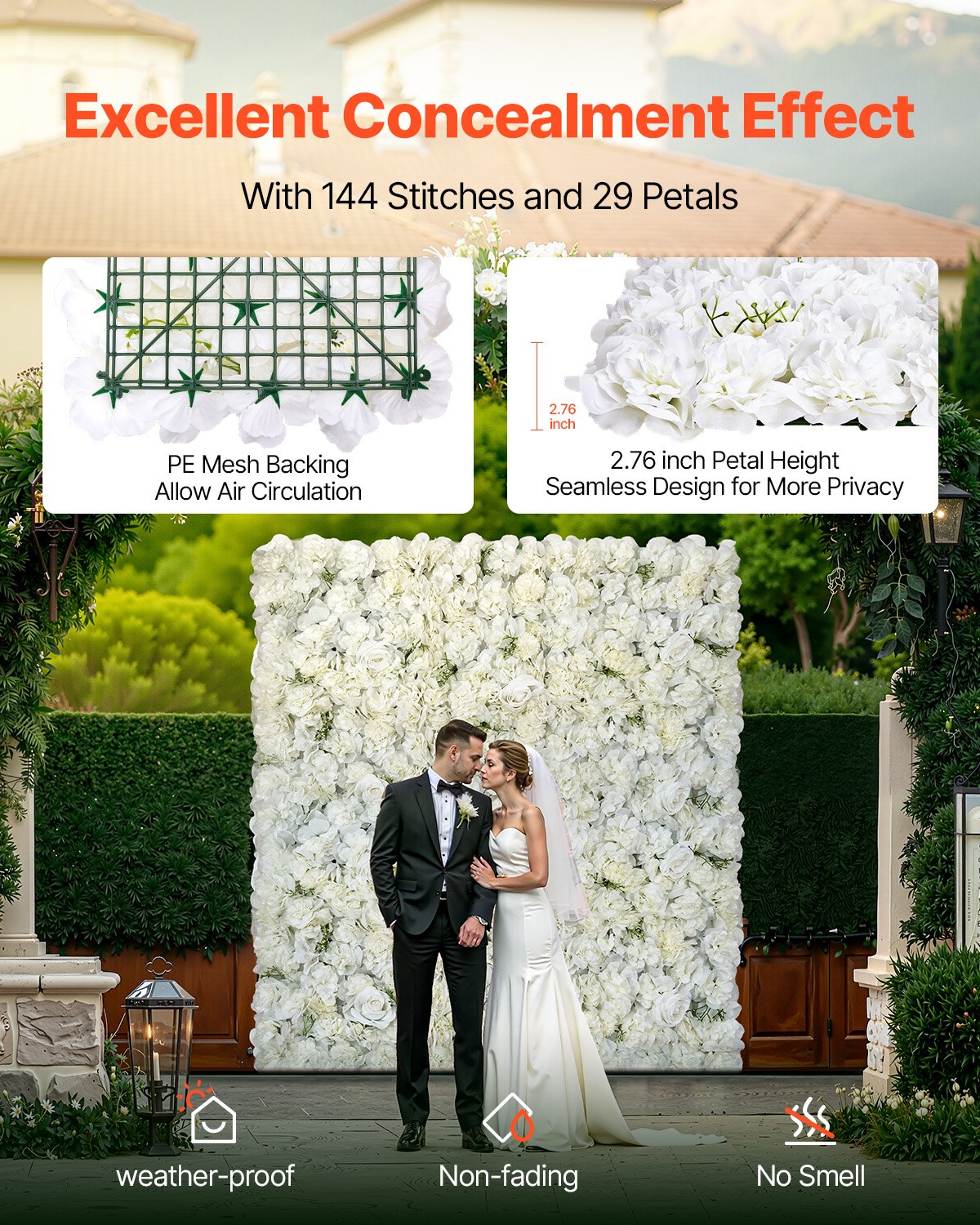 3D Flower Wall Panel, 24 PCS 15 x 15 inch, Artificial Floral Wall Background Mesh Backing Mat,Seamless Design&Easy Installation for Wedding Valentines Day Home Baby Party Backdrop Decor,White