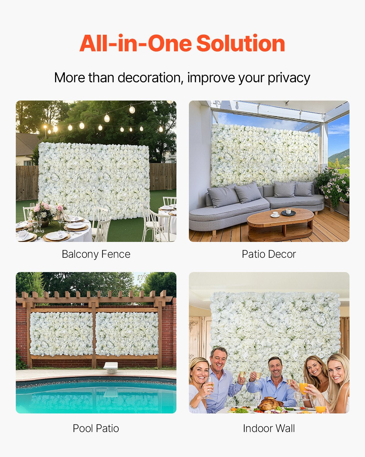 3D Flower Wall Panel, 24 PCS 15 x 15 inch, Artificial Floral Wall Background Mesh Backing Mat,Seamless Design&Easy Installation for Wedding Valentines Day Home Baby Party Backdrop Decor,White